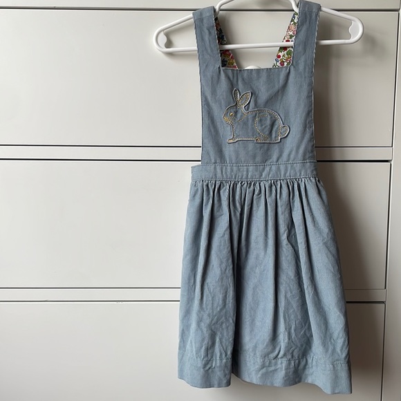 Mini Boden Other - Mini Boden Size 2-3Y Corduroy Breeze Blue Bunny Pinnie Pinafore Dress Pockets
